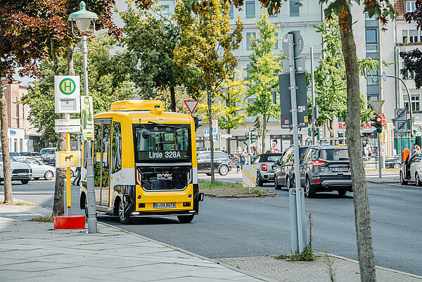 A self-driving bus covering a regular scheduled route in Berlin.