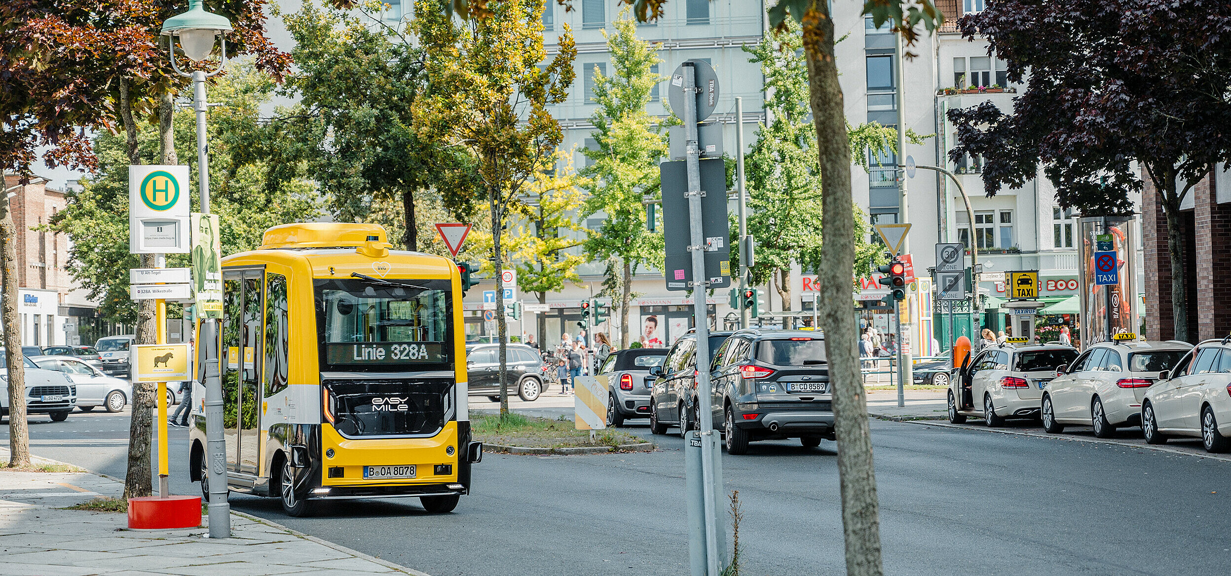 A self-driving bus covering a regular scheduled route in Berlin.