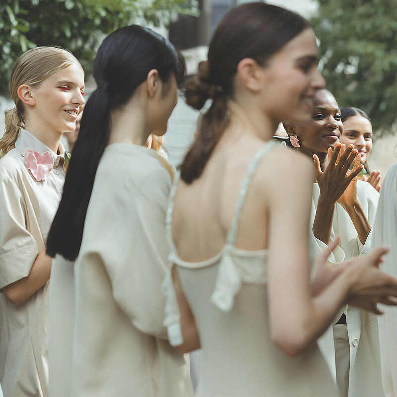 Waiting to taxi – models ready for the runway at Berlin Fashion Week