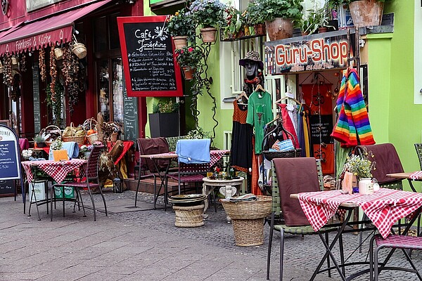 Bergmannstrasse in Kreuzberg district - a symbol for the multicultural Berlin 